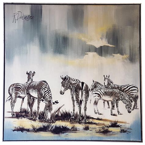 Large Mid Century Zebra Painting By R Delongprie Chairish