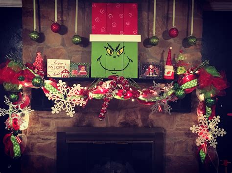 Whimsical Grinch Inspired Christmas Mantle Red And Lime Green