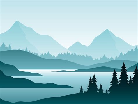 Premium Vector Forest Foggy Landscape Nature Scenery Mountain Valley
