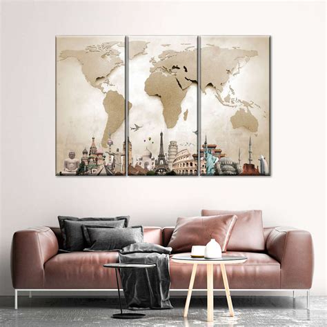 World Map Masterpiece Multi Panel Canvas Wall Art Elephantstock