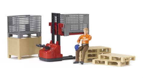 Bruder Figure Set Logistics Pallet Truck Cage Childrens Kids Toy Model