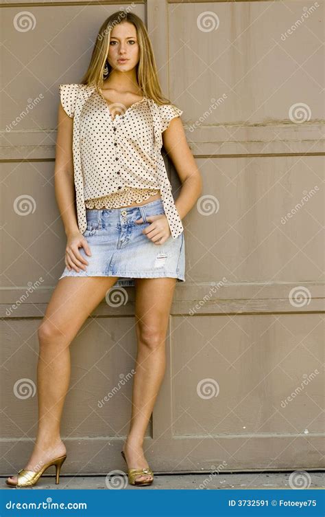 Blonde In Mini Skirt Stock Image Image Of Attractive 3732591