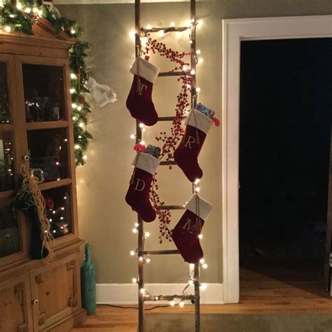 Created This Stocking Holder Out Of An Old Ladder That Was In The Carriage House Decorating