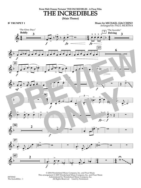 The Incredibles Main Theme Arr Paul Murtha Bb Trumpet 1 Sheet