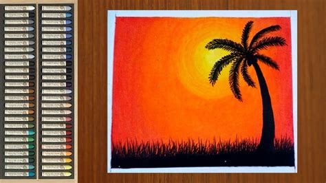 Sunset Scenery Drawing For Beginners With Oil Pastel Step By Step