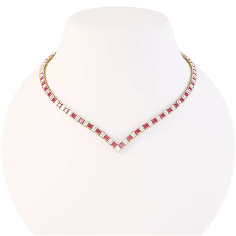 Princess Ruby Cz 18ct Gold Plated Silver Tennis Necklace Jian London
