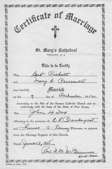 Copy Of Mary Ann And Berts Marriage Certificate Roman Catholic Church