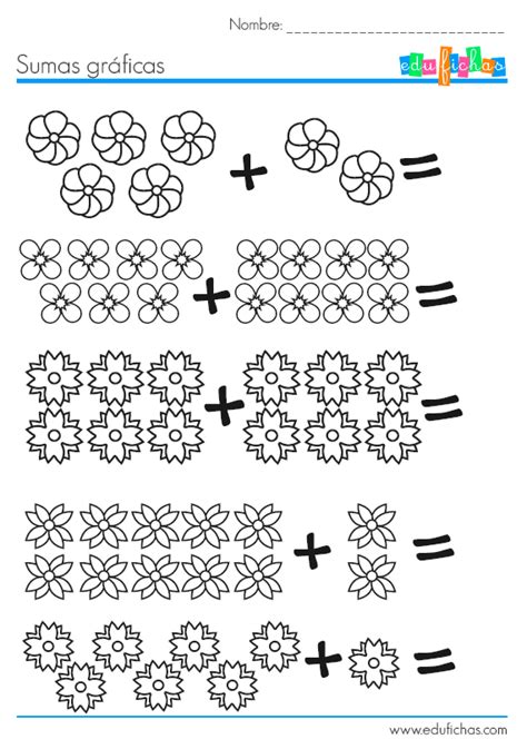 2 matemáticas básicas para niños: Sumas con dibujos de flores. Fichas de matemáticas para ...