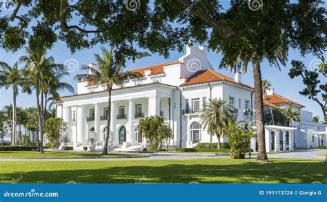 Facade Of White Colonial Mansion In Florida Stock Photo Image Of