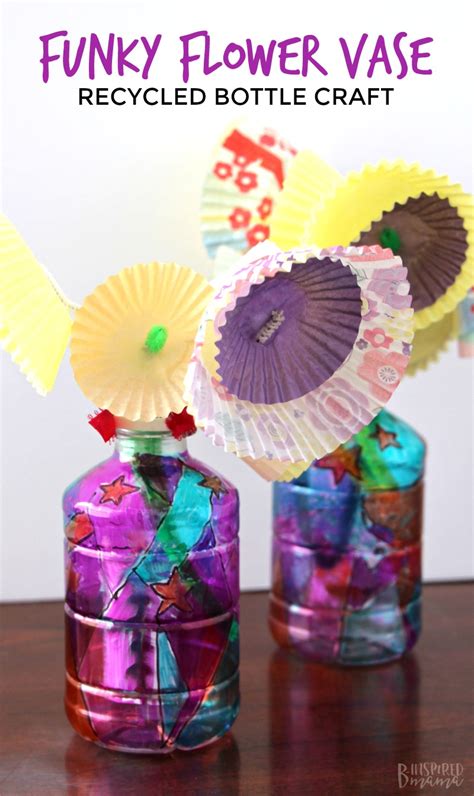 Funky Upcycled Flower Vase Plastic Bottle Craft For Kids