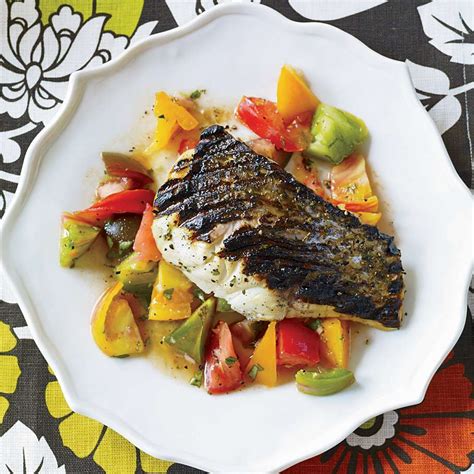 Grilled Striped Bass With Indian Spiced Tomato Salad Recipe Floyd Cardoz Food And Wine