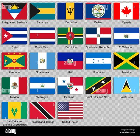 Todas Las Banderas De América Del Norte Ilustración Vectorial Imagen