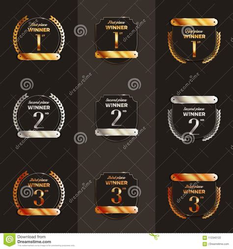 1st 2nd 3rd Place Logo S With Laurels And Ribbons Stock Vector