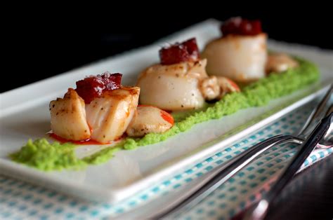 Grilled Scallops With Chorizo On Pea Purée Thebountifulplate