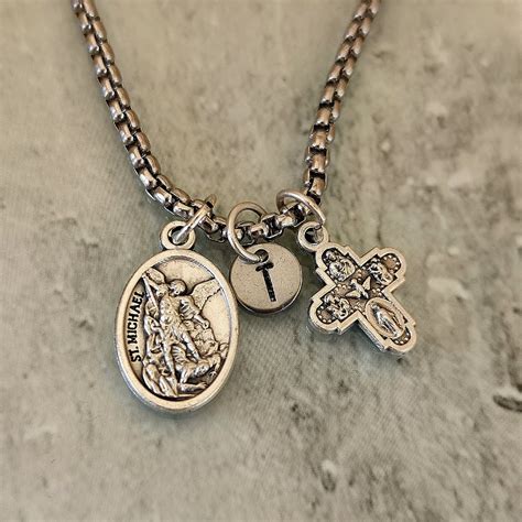 Catholic Saint Necklace Personalized Initial Swarovski Bead 4 Etsy