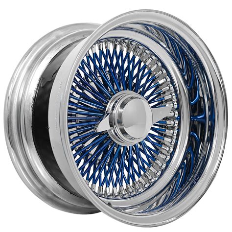 13x7 La Wire Wheels Reverse 100 Spoke Straight Lace Chrome With Blue Spoke Rims Ww073 1