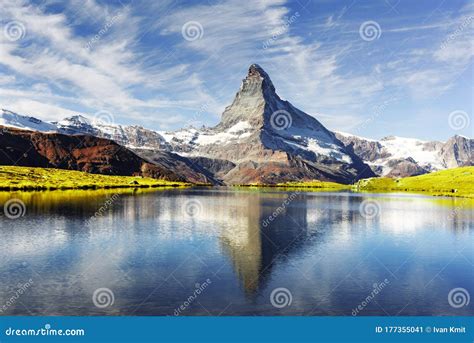 Picturesque View Of Matterhorn Peak And Stellisee Lake In Swiss Alps