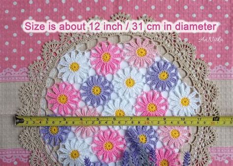 Crochet Lace Doily With Cosmos Flowers Crochet Table Decor Crochet