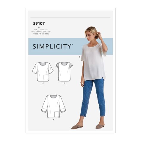 Simplicity 9107 Misses Tops With Sleeve And Length Variation Sewing