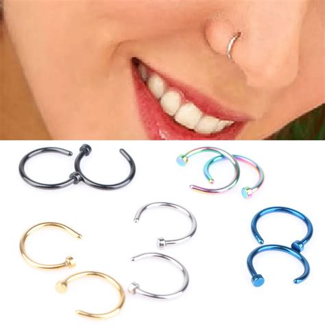 Fake Piercing Jewelry Body Ring 5 Colors Women Nostril Nose Hoop Stainless Steel Nose Rings Clip