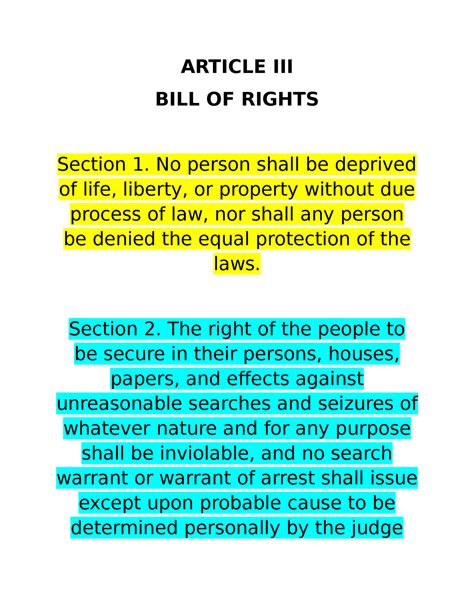 1987 Constitution Article Iii Article Iii Bill Of Rights Section 1