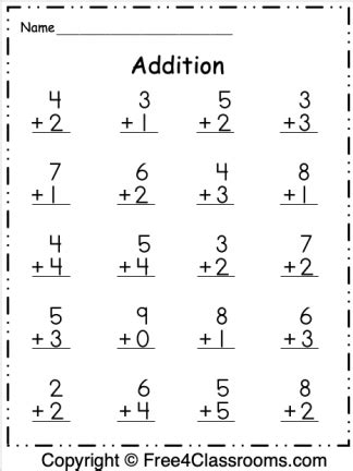 Free 1 Digit Addition Math Worksheet – Free4Classrooms
