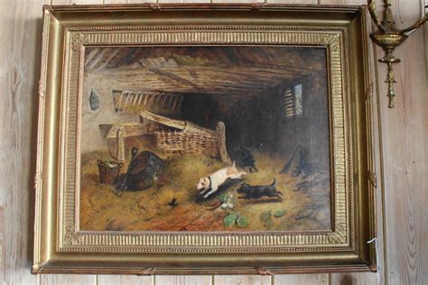 19th Century Oil Painting Two Terriers Ratting 656240