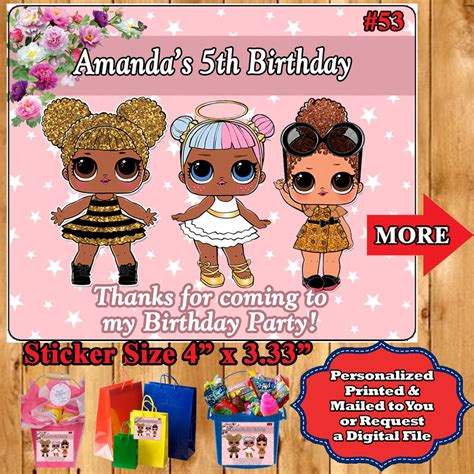 Lol Surprise Doll Birthday Favor Popcorn Labels Candy Stickers 1 Sheet