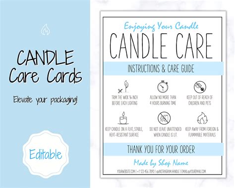 Candle Care Card Editable Candle Care Guide Candle Safety Etsy