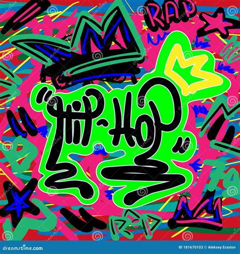 Colorful Print In Style Of Graffiti With A Text Hip Hop Music Vector Illustration Stock Vector