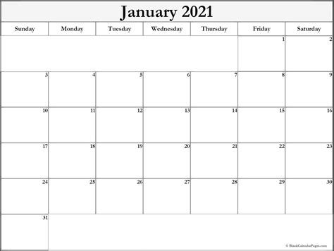 January 2021 Blank Calendar Collection 1 Calendar Template 2021