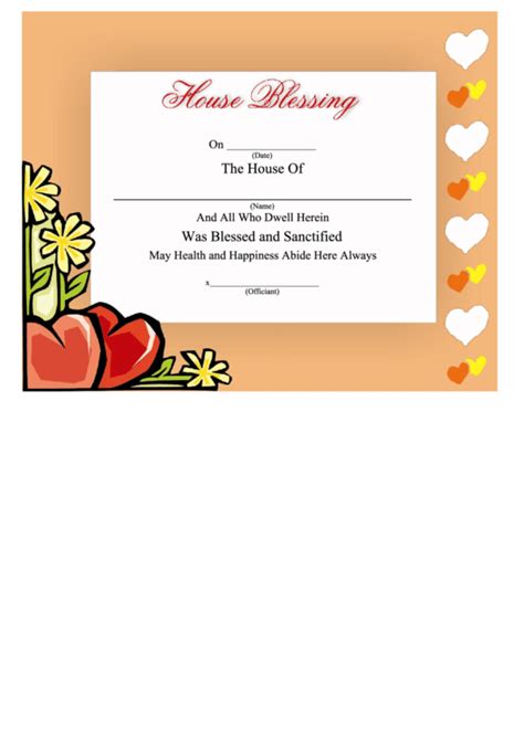 House Blessing Certificate Template Hearts Printable Pdf Download