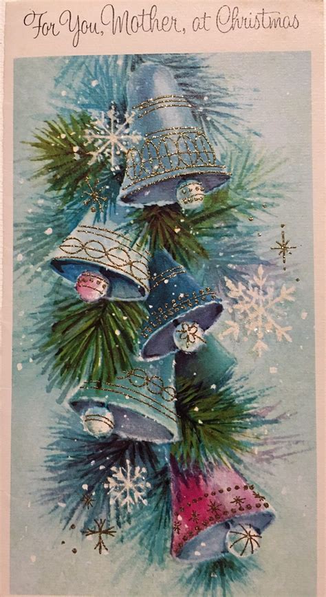 Vintage Christmas Card Glitter Vintage Aqua And Pink Mother