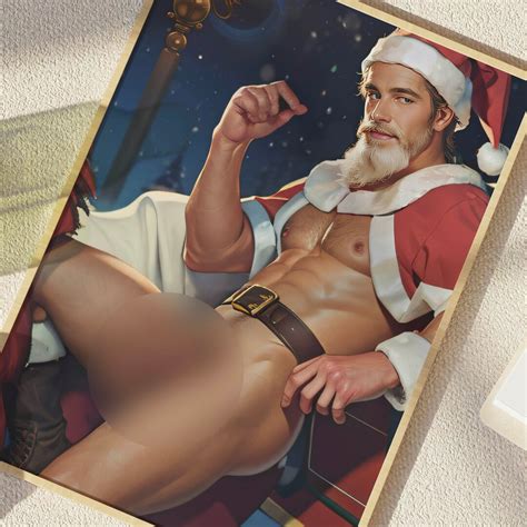 Akt männliches Pinup eines sexy Weihnachtsmannes der Geschenke in