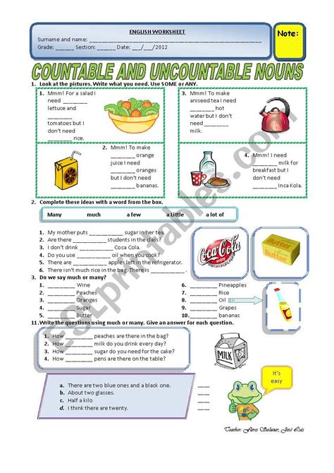 Countable And Uncountable Nouns Quantifiers Esl Worksheet By Mono10