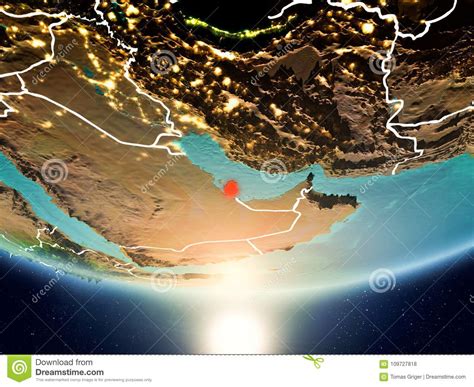 Qatar With Sun On Planet Earth Stock Illustration Illustration Of