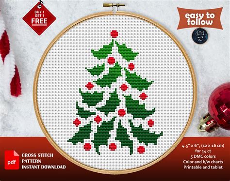 Christmas Tree Cross Stitch Pattern Xmas Cross Stitch Pdf Etsy In