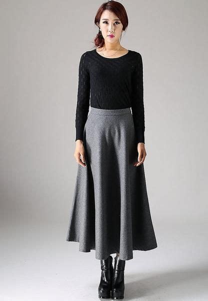 Classical A Line Skirt Simple Plain Long Flared Dark Gray Wool Skirt