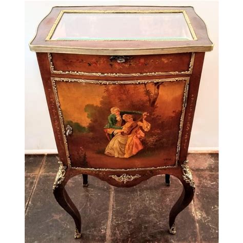 Antique French Rococo Ormolu Vernis Martin Jewelry Vitrine Painted By