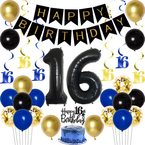 Buy 16th Birthday Decorations For Boys Royal Blue Gold Happy Birthday