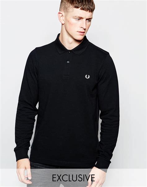 Fred Perry Long Sleeve Polo Shirt In Slim Fit Exclusive In Black For Men Lyst