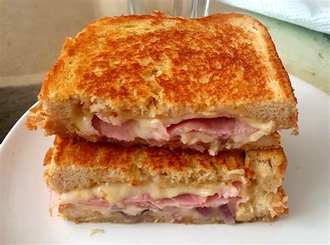Homemade Grilled Cheese With Ham Caramelised Red Onions And