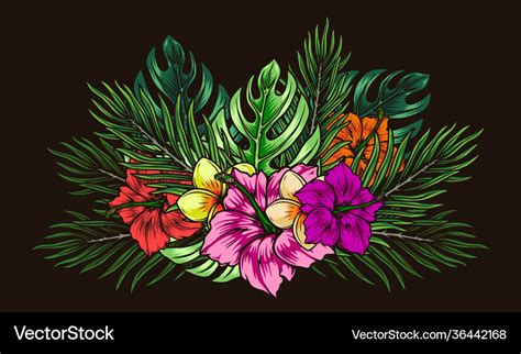 Colorful Tropical Floral Bouquet Royalty Free Vector Image