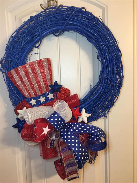 Patriotic Wreath Grapevine Wreath Spray Painted Blue Embellished With