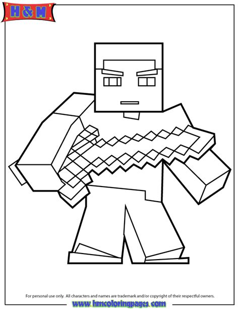 Herobrine With Sword Coloring Page Hm Coloring Pages Minecraft