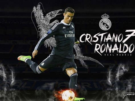 Download Cristiano Ronaldo With The Real Madrid Logo Wallpaper