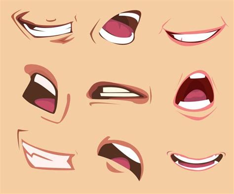 A Set Of Cartoon Mouths With Various Expressions And Shapes To Make It