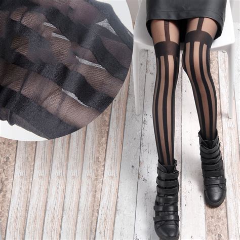 new arrival women girl gothic punk sexy vertical stripe pantyhose stockings stripe patchwork