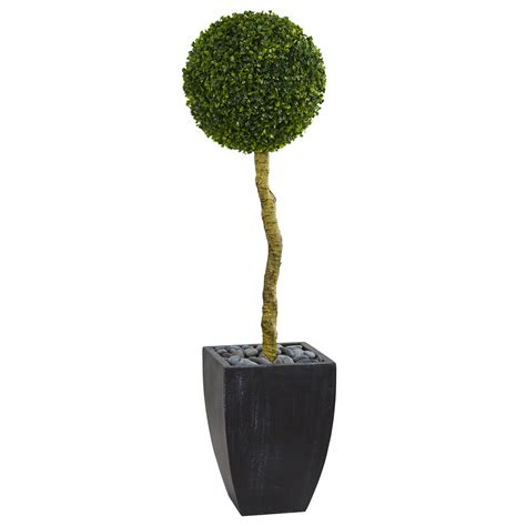 Nearly Natural 4 Ft Boxwood Ball Topiary Artificial Tree In Black Wash