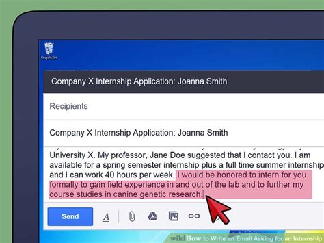 Internship application letters necessarily have to mention the applicant's details and merit about qualifying for the internship. How to Write an Email Asking for an Internship (with Pictures)